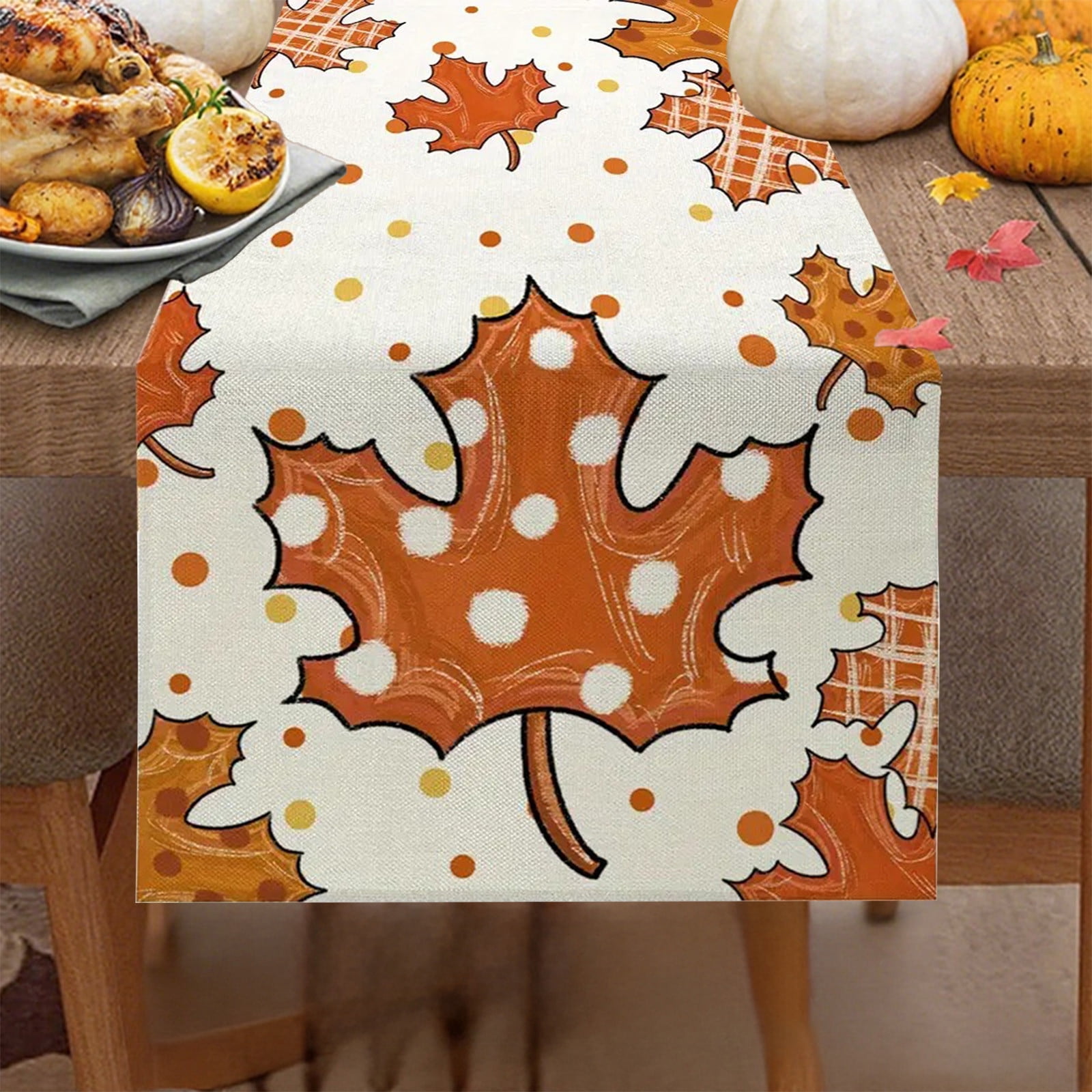 Seyotauo Fall Table Runner, Plaid Pumpkin Maple Leaves Table Runners ...