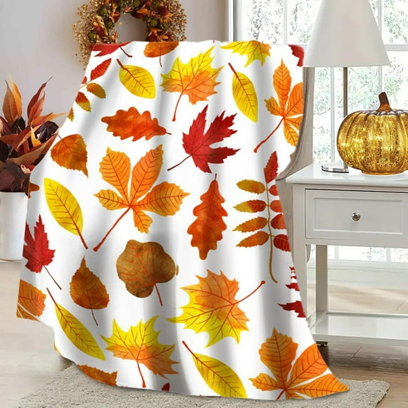Seyotauo Fall Throw Blankets Pumpkin Maple Plaid Pumpkin Pattern Soft Warm Autumn Flannel Blanket Thanksgiving Halloween Cozy Gifts Home Decor for Couch Chair Sofa Bed