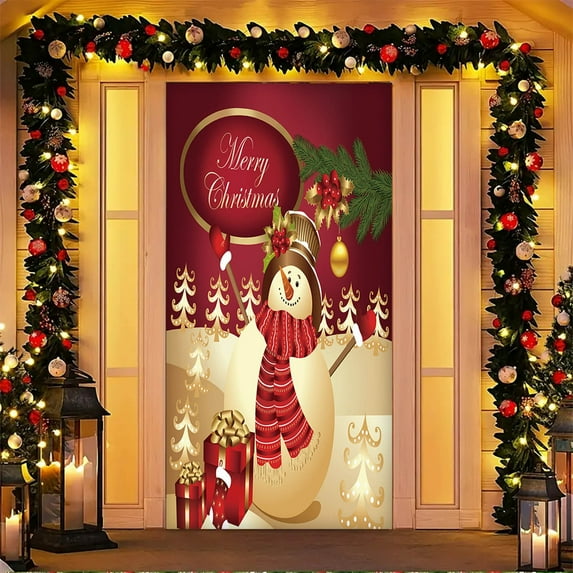 Seyotauo Festive Christmas Santa Claus Door Banner Decorative Polyester Holiday Door Cover with Snowman, Perfect for Indoor and Outdoor Christmas Decorations 80 x 36 inch