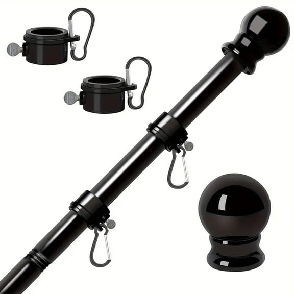 Seyotauo Flag Pole Kit- Stainless Steel 6 FT Flag Poles with Stainless 360° Rotating Flag Pole Rings Clip, Two-Position Flag Pole Holder Brackets Mounting for Outside House Outdoor Porch