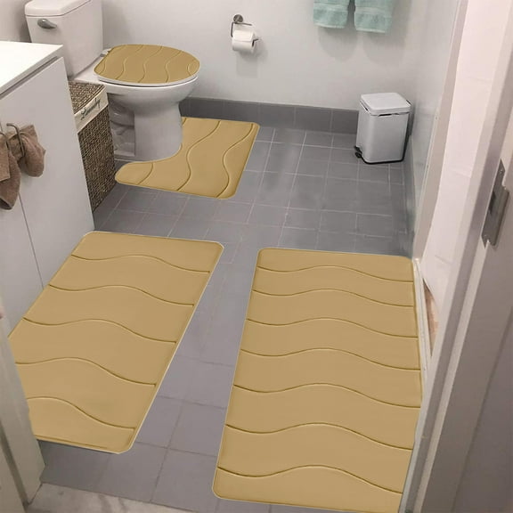 Seyotauo Foam Bath Mat Set, Water Absorbent Quick Dry Bathroom Rugs, with Memory Foam Padding, Soft Comfortable Floor Mats for Master Bath, Shower, Tub Side, Vanity and Home Bathroom Decoration
