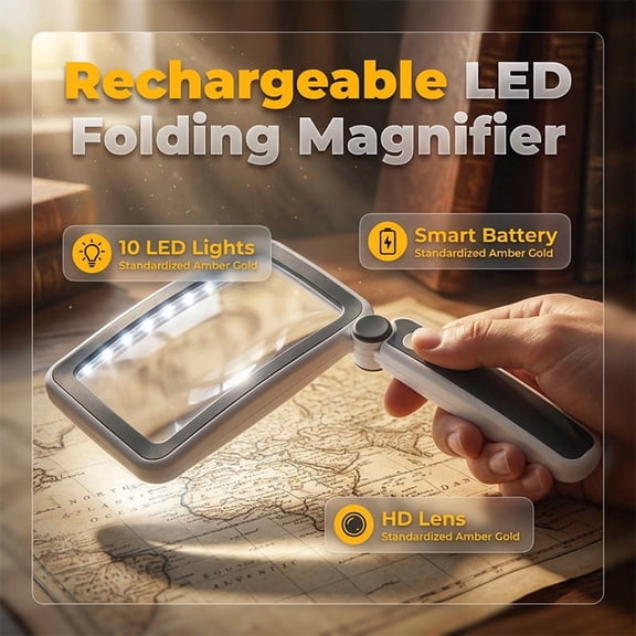 Seyotauo Folding Handheld Magnifying Glass with Light for Reading, Portable Foldable LED Illuminated Magnifier for Seniors, Bright Reading Light for Low Vision, for Bedtime Book Reading