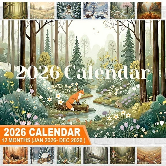 Seyotauo Forest Animals Wall Calendar 2026, Whimsical Nature Art with Fox and Deer Scenes, Premium Printed Monthly Calendar for Home Decor, Office, and Nature Lovers