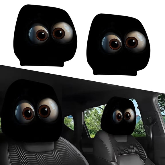 Seyotauo Funny Cartoon Car Headrest Covers, Cute Funny Cartoon Eyes Car Headrest Covers, Car Seat Head Rest Protector for Auto Front Seat Rest Decoration, Universal Interior Car Accessories