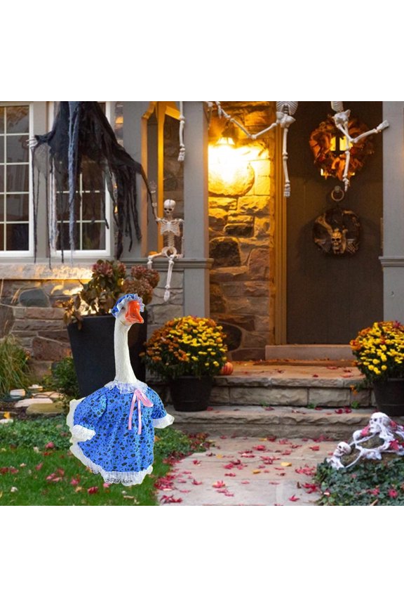 Goose Costume Pumpkin Bats Print Decorative Outfit Fall Porch Decor Thanksgiving Party Yard Decoration for Garden Geese Figurine Holiday Display