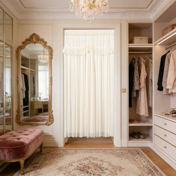 Seyotauo Lace Door Curtain Room Divider Sheer Privacy Screen Elegant Double Layer Textured Weave for Bedroom Doorway Kitchen Entryway Living Room Partition Home Decor