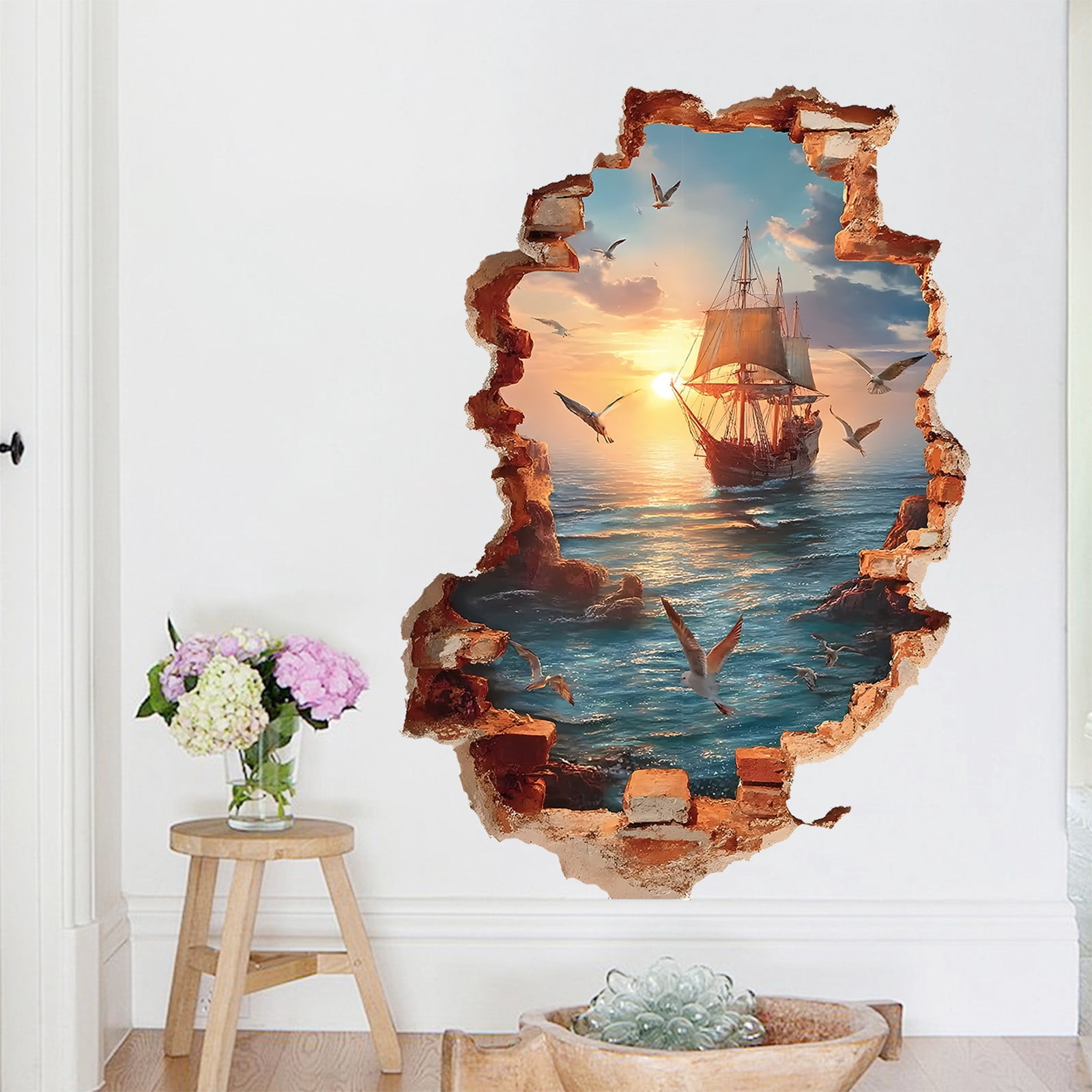 Seyotauo Lovely Aesthetic Pattern Window Stickers, Removable Wall Art Decals for Home Decor, Retro Aesthetic Ornament for Living Room, Door and Glass Decoration