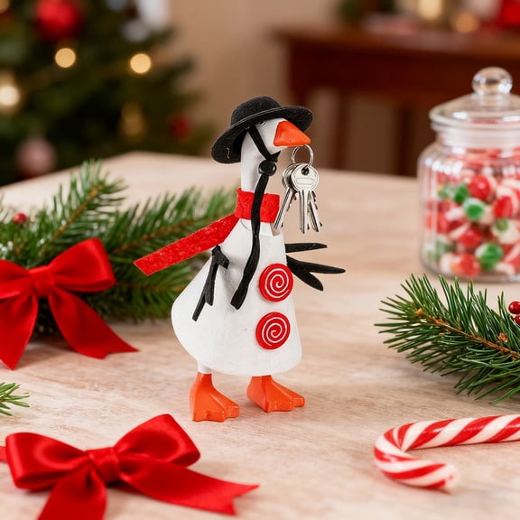 Seyotauo Magnetic Silly Goose Statue Keychain Outfit Christmas Snowman Costume Desk Decor Holiday Party Gift for Home Office Desk Accessories