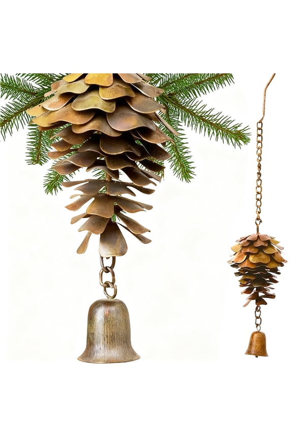 Metal Pine Cone Wind Chime Unique Outdoor Decor Soothing Sounds for Gardens and Patios Rustic Hanging Ornament for Indoor and Outdoor Use for Christmas and Seasons