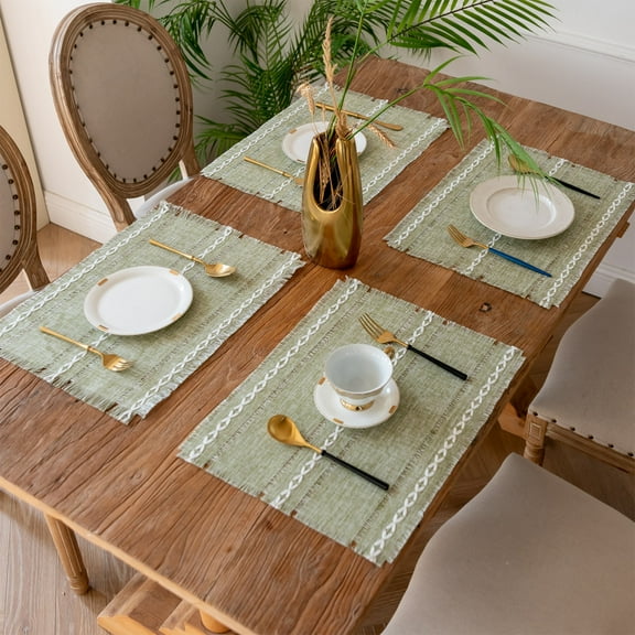 Seyotauo Non-Slip Woven Cotton Linen Placemats, Rectangular Insulated Table Plate Pads for Dining Table and Party Use, Reusable Washable Tableware Mats in Natural