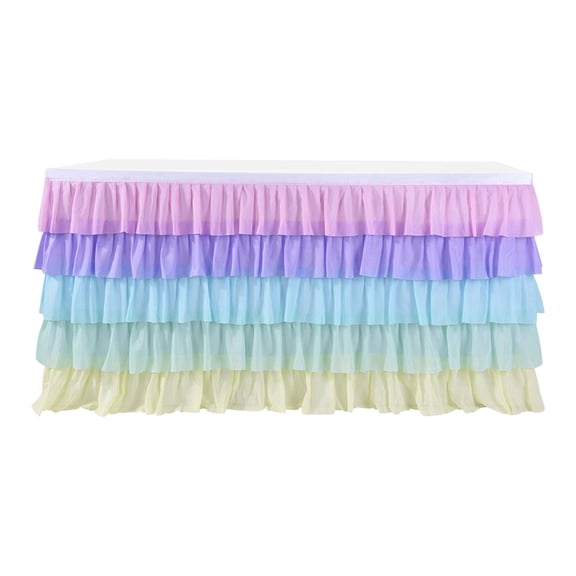 Seyotauo Pastel Rainbow Table Skirt Ruffle Party Tablecloth for Rectangle Table Birthday Party Baby Shower