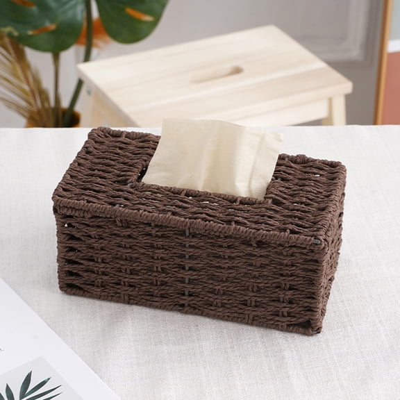 Seyotauo Rattan Tissue Box Cover, Hand Woven Decorative Tissue Holder Organizer, Boho Rustic Design for Living Room, Bedroom, Bathroom, Vanity, Table and Nightstand, for Daily Use and Room Decor