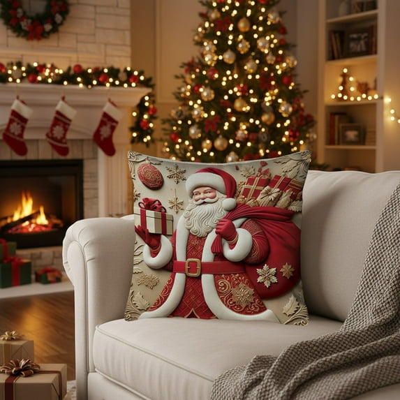 Seyotauo Red Christmas Pillow Covers 18x18 Farmhouse Christmas Decorations Snowman Wreath Santa Claus Tree Merry Christmas Holly Jolly Winter Holiday Decor Throw Cushion Case for Home Couch