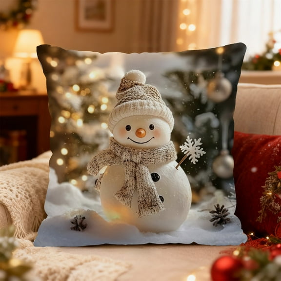 Seyotauo Snowman Pillow Covers 18x18 inch, Floral Christmas Pillow Covers for Couch Bed, Snowman Decor, Winter Home Decor, Christmas Decorations for Living Room Bedroom Home Office