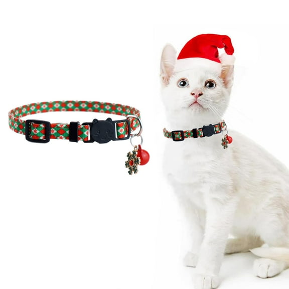 Seyotauo Stylish Plaid Cat Collars with Bells & Chrismas Decoration - Adjustable Breakaway Kitten Collar (8-12 Inches) - Cute Collar for Girls and Boys - Pet Gift and Accessory