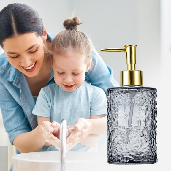Seyotauo Thickened Glass Pump Soap Dispenser Bottle, Elegant Hammered Textured Refillable Lotion Container with Leakproof Pump, Luxury Bathroom Kitchen Hotel Shower Gel Hand Soap Bottle