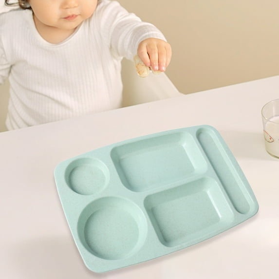 Seyotauo Unbreakable Divided Plate,Reusable Plastic Lunch Trays With 5 Compartments,Large Portion Control Plate Serving Meal Plate for Boys and Girls,Microwave & Dishwasher Safe For Daily Use,Green