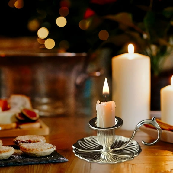 Seyotauo Vintage Candlestick Holder Decor, Antique Taper Candle Holder with Carry Handle and Candle Drip Catcher Tray, Candle Stand for Holiday Christmas Thanksgiving Wedding Dining Table Centerpiece