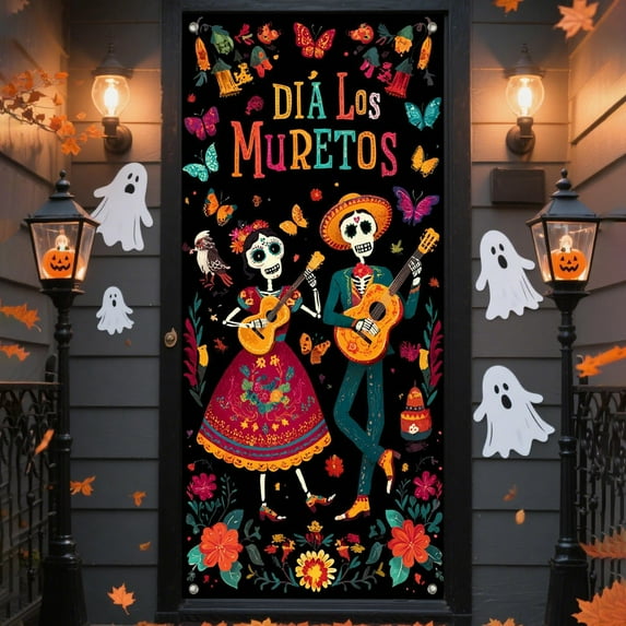 Seyotauo Wedding Skeleton Door Cover Mexican Dia DE Los Muertos Decorative Banner Day of The Dead Door Banner Decorations Halloween Party Decorations Indoor Outdoor Decor 35 x 71 Inch