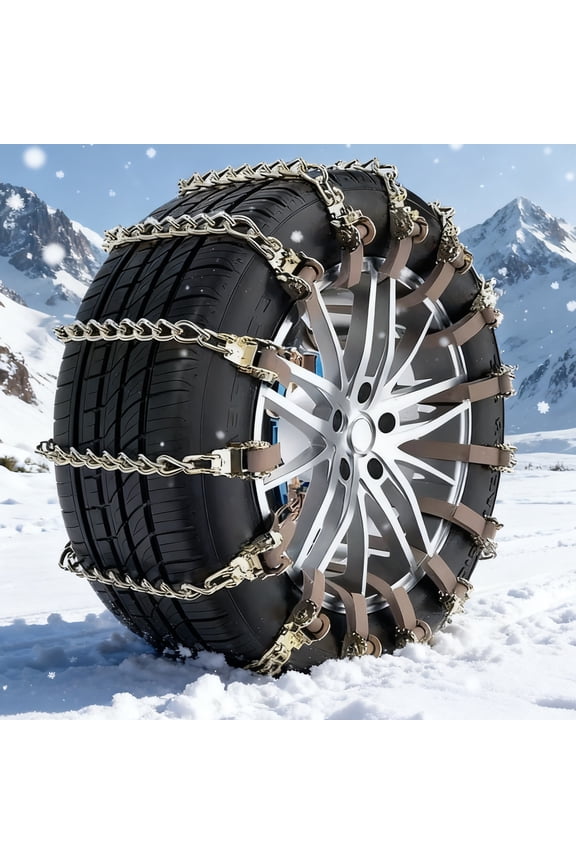 Winter Cold Weather Car Snow Chains 1PC - Manganese Steel Rustproof Adjustable Tire Chains,Fit Pickup Trucks/SUVs/Cars,Easy Install Tire Protection Gaskets,Anti-Slip for Snow/Ice/Mud Roads