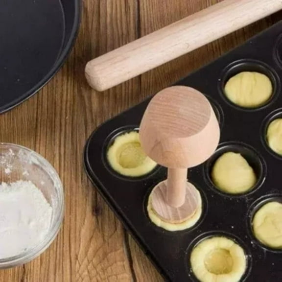 Seyotauo Wooden Double-Head Snack Cake Base Mold Handle, Professional Baking Tool for Tart Crust, Pie Dough, and Pastry Press, Kitchen Cooking Accessory
