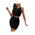 thumbnail image 1 of Seyurigaoka 2 Pcs Women Summer Club Party Outfit, Solid Color/Color Patchwork Cropped Tank Tops + High-Waist Wrap Hip Skirt, 1 of 4