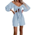 thumbnail image 1 of Seyurigaoka 2 Piece Summer Outfits for Women Sexy Tie Front Puff Sleeve Crop Top and Shorts Set Beach Outfit Separates, 1 of 8