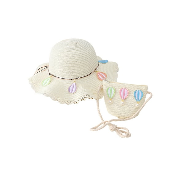 Seyurigaoka 2Pcs Little Girls Summer Cute Hat Bag Sets, Colorful Balloon Decoration High Top Anti-Dust Cap + High Capacity Messenger Bag