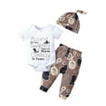 thumbnail image 1 of Seyurigaoka 3Pcs Baby Boys Summer Suit, Short Sleeve Round Neck Letters Print Romper + Jogger Trousers + Hat, 1 of 9