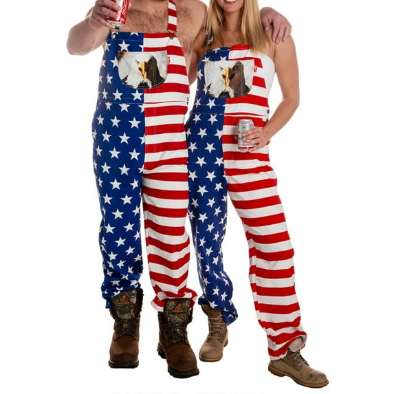 Seyurigaoka 4th of July Independence Day Women Men American Flag Overalls Bib Denim Shorts Casual Summer Adjustable Strap Jumpsuit