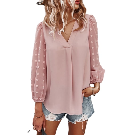 Seyurigaoka Autumn New Casual Loose Female Spring and Summer Long-Sleeve V-neck Shirt T-Shirt Top