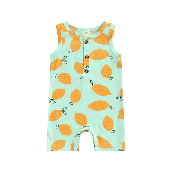 Seyurigaoka Baby Boy Girls Summer Lovely Sleeveless Jumpsuit Summer Casual Lemon Print Button Newborn Shorts Romper