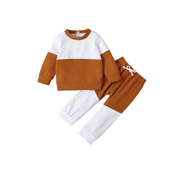 Seyurigaoka Baby Boys 2 Pieces Outfits Contrast Color Round Neck Long Sleeve Sweatshirts Tops + Drawstring Elastic Waist Pants Set for Toddler Kids