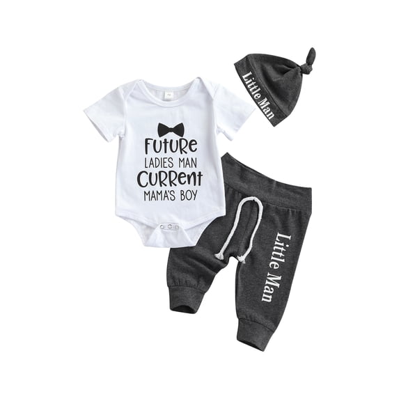 Seyurigaoka Baby Boys 3Pcs Summer Outfits Short Sleeve Romper +Knot Pants +Hat