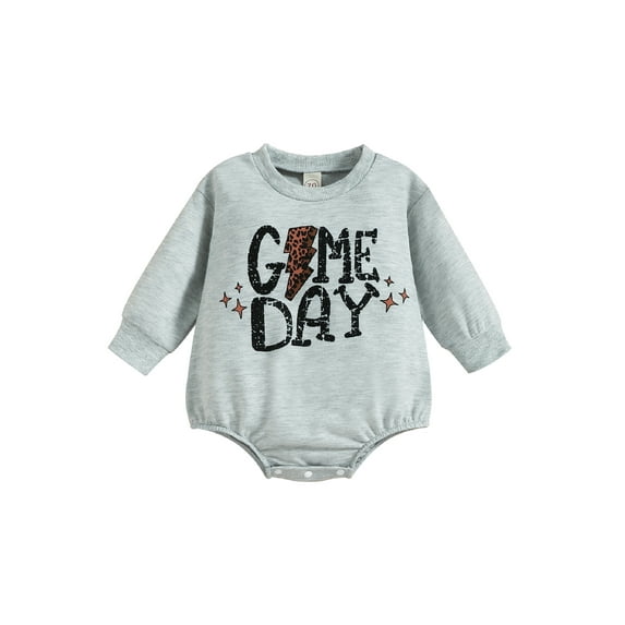 Seyurigaoka Baby Boys Girls Game Day Romper Tops Casual Long Sleeve Round Neck Star Letter Print Bodysuit for 0-18M Infant Kids
