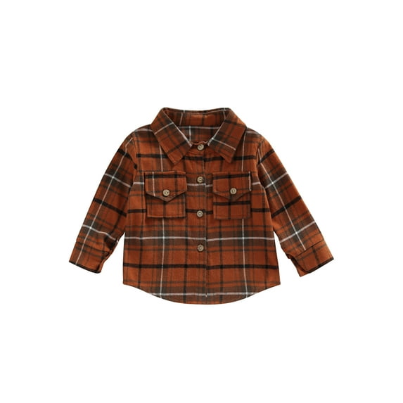 Seyurigaoka Baby Boys Shirt Tops Long Sleeve Lapel Plaid Print Buttons Chest Pockets Street Party Casual Loose Fall Spring Tops