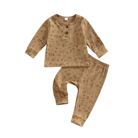 Seyurigaoka Baby Boys Spring Autumn Sweater Shirts Outfit Sets Long Sleeve O Neck Button Pullover Tops + Animal Print Pants