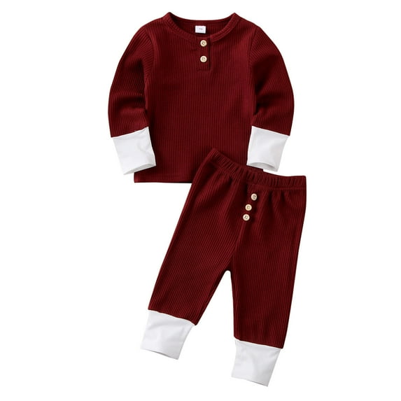 Seyurigaoka Baby Clothes Set with Buttons, Contrast Color Long Sleeve Tops+Long Pants