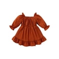 thumbnail image 1 of Seyurigaoka Baby Girl Dress Simple Solid Color Long Lantern Sleeve Ruffle Hem Loose Cute Princess Dress, 1 of 7