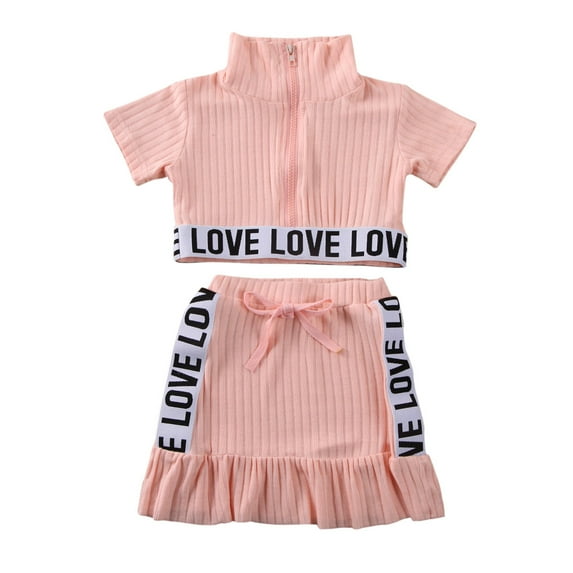 Seyurigaoka Baby Girl Skirts Outfits, Short Sleeve Patchwork Zipper Tops + Skirts Suits
