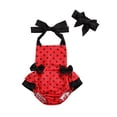 thumbnail image 1 of Seyurigaoka Baby Girl’s Cute Polka Dot Bow Bandage Halter Romper and Headband, 1 of 10