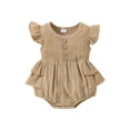 thumbnail image 1 of Seyurigaoka Baby Girl’s Summer Lovely Fly Sleeve Romper Solid Color Button Round Neck Ruffle Triangle Jumpsuits, 1 of 9