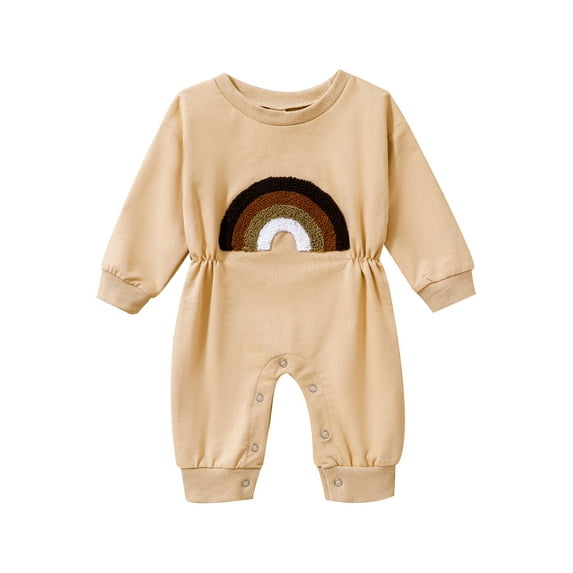 Seyurigaoka Baby Girls Boys Autumn Romper Long Sleeve O Neck Jumpsuit Rainbow Embroidery Casual One-Pieces Clothes