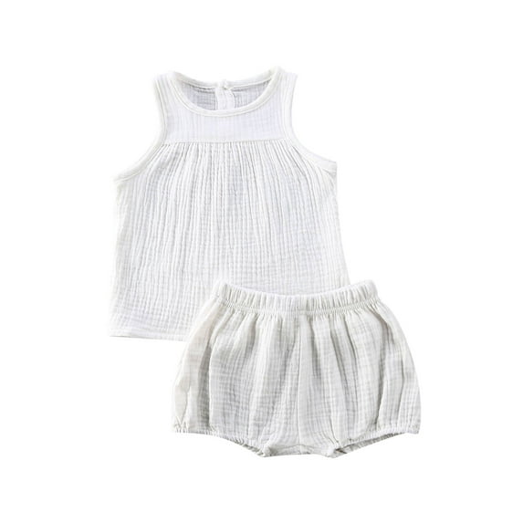 Seyurigaoka Baby Girls Boys Cotton Linen Sleeveless Tank Tops + Mini Shorts Set
