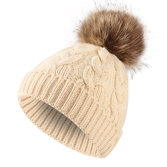 Seyurigaoka Baby Girls Boys Knitted Hat Soft Warm Elastic Winter Warm Cap with Plush Ball for Casual Daily