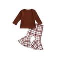 thumbnail image 1 of Seyurigaoka Baby Girls Outfits, Long Sleeve Crew Neck Tops with Plaid Flare Pants, 1 of 8