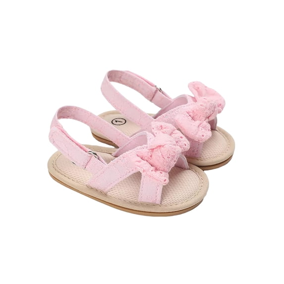 Seyurigaoka Baby Girls Summer Beach Sandals, Cotton Bowknot Open-Toe Sandals with Nonslip Soles
