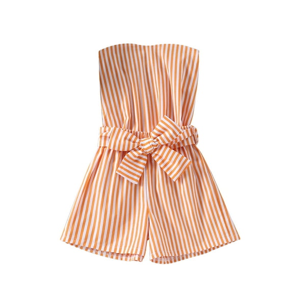 Seyurigaoka Baby Girls Tube Sleeveless Jumpsuits with Adjustable Belt, Vertical Stripes Casual Style Summer Clothing