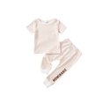 thumbnail image 1 of Seyurigaoka Baby Kid Pants Sets, Short Sleeve T-shirt with Letters Print Long Pants for Girls Boys, 1 of 9
