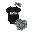 thumbnail image 1 of Seyurigaoka Baby Summer Casual 3PCS Letter Romper + Snakeskin Shorts + Headband, 1 of 9